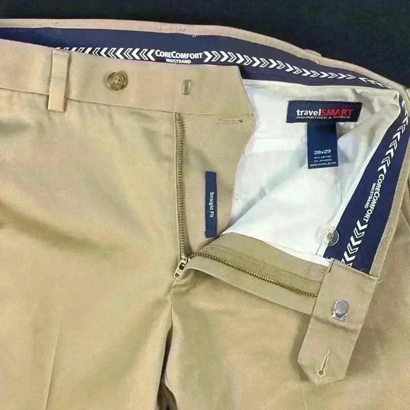 Round Tree and Yorke khaki Travel Smart men’s work pants straight fit stretch - Picture 6 of 9